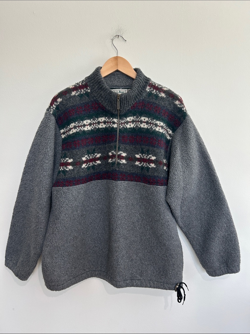 LLBean Men's 90’s Vintage Nordic Gray Half-Zip Sweater Fleece Size Medium